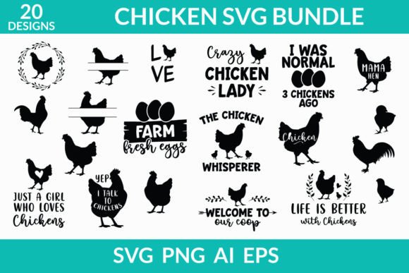 Chicken Bundle Hand Drawn Hen Rooster Graphics for Crafts