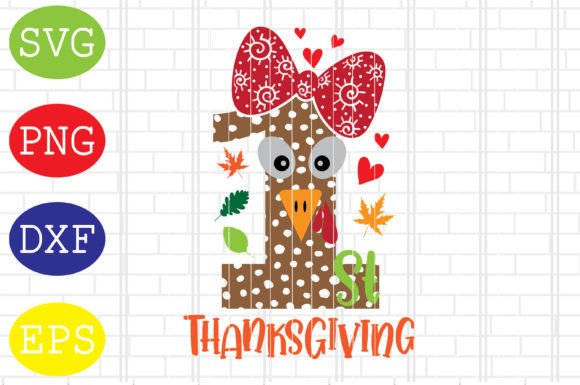 First Thanksgiving with Bow Svg Turkey Graphics for Crafts