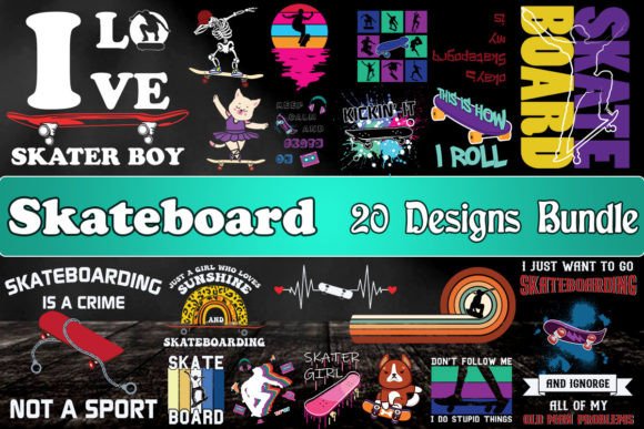Skateboard SVG Bundle 20 Designs for Graphics and Crafts